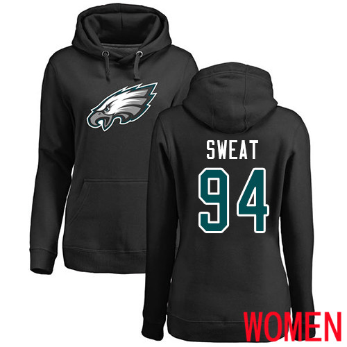 Women Philadelphia Eagles #94 Josh Sweat Black Name and Number Logo NFL Pullover Hoodie Sweatshirts->nfl t-shirts->Sports Accessory